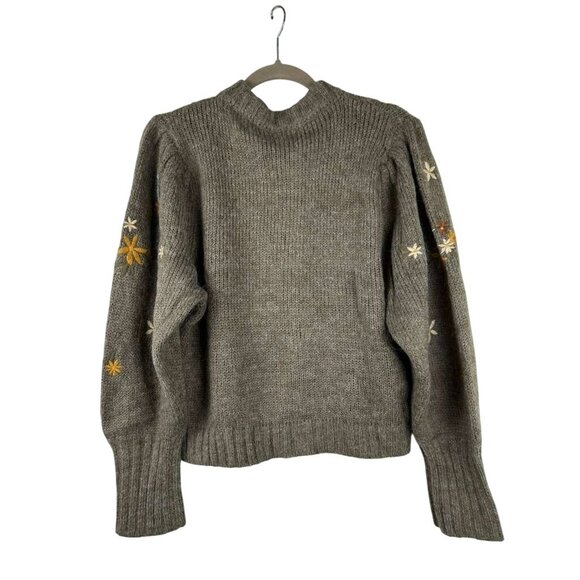 Driftwood Women's Medium Cardigan Sweater Knit Button Down Warm Tan Embroidery - Picture 2 of 12